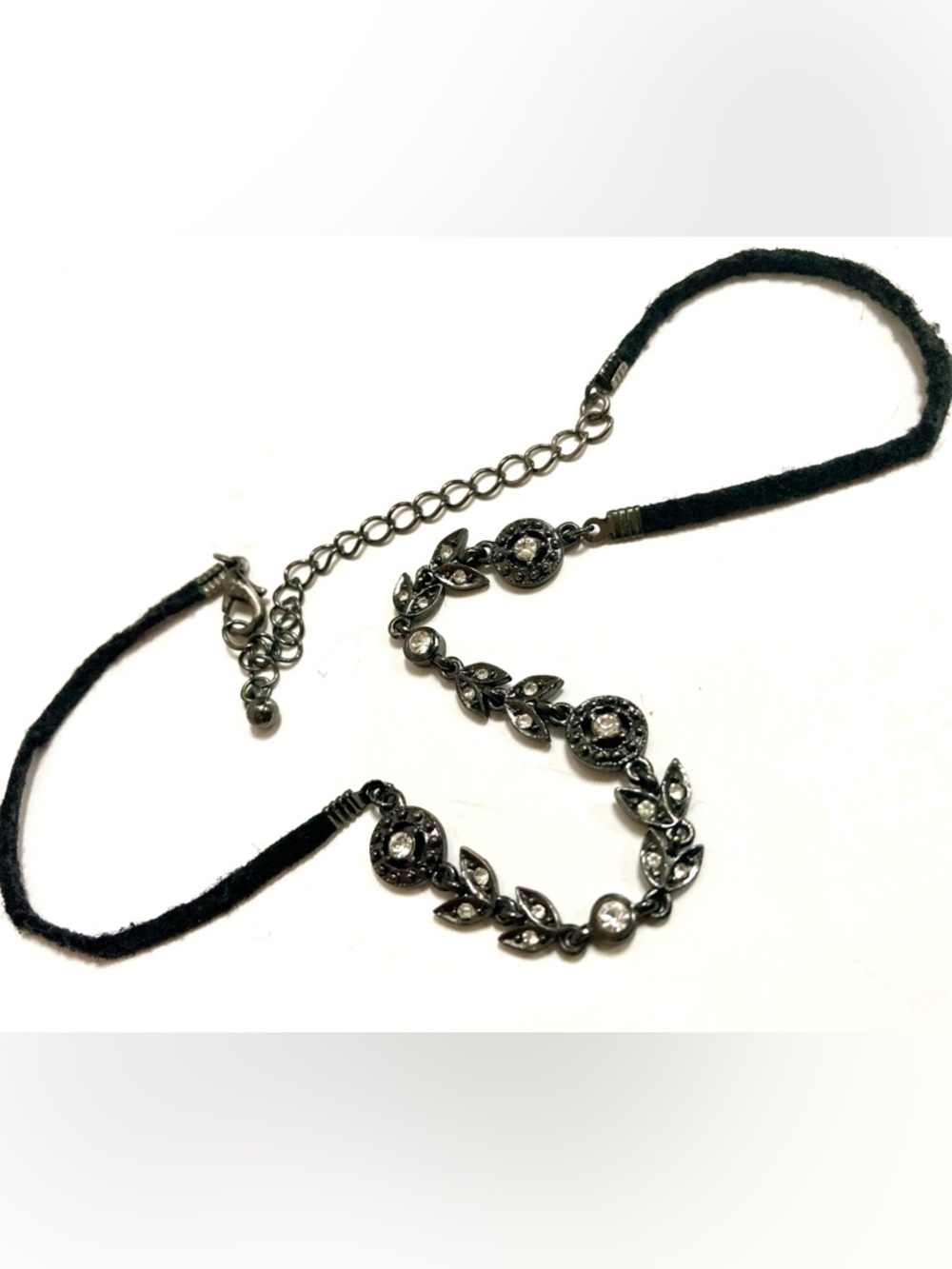 Women’s Unique Black Cubic Zirconia CZ Leaf Style Necklace Choker Style